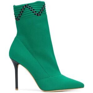 NWT Malone Souliers Pull On Knit Ankle Heeled Boots Green Women's 36-36.5 / US 6